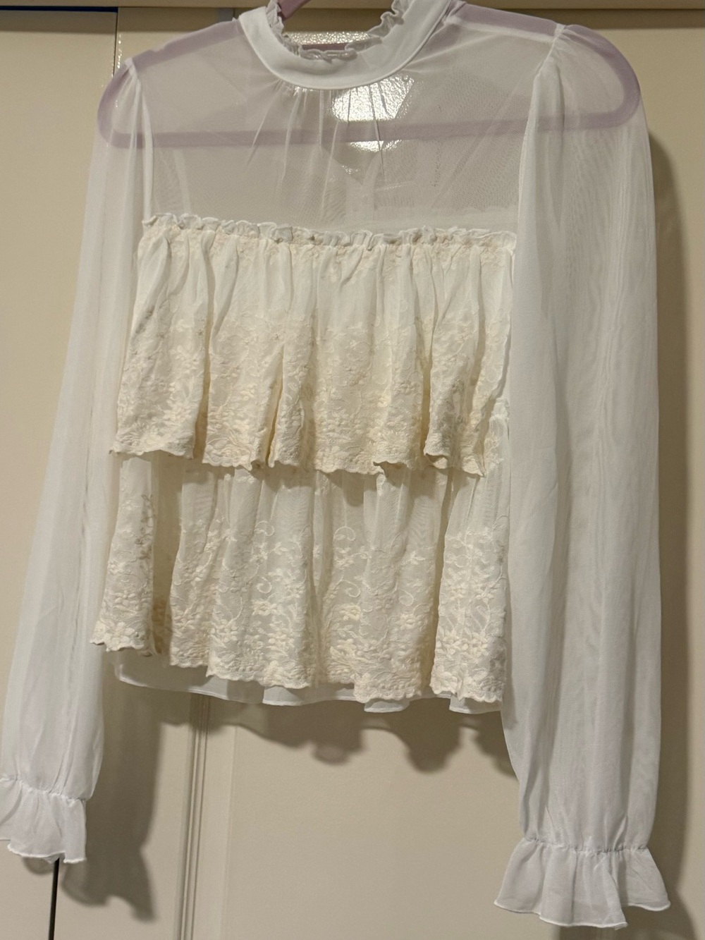 Francesca's White Sheer Ruffle Tiered Lace Top